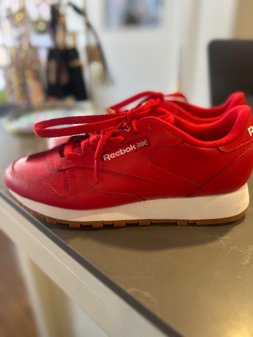 Reebok Red Low-Top Leather Sneakers with White Midsole